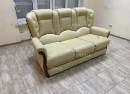 Шкіряний бежевий диван. Кожаный диван Німеччина. Розкладний. Ідеальний - VDALA.PRO