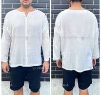 Рубашка пляжная мужская белая лёгкая Туника хлопок коттон чёрная - VDALA.PRO