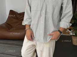 Рубашка мужская льняная летняя в полоску свободная Brew оверсайз - VDALA.PRO