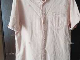 Рубашка мужская, б/у, 55 лен, 45 Катон, р-р L, цвет светлый корал - VDALA.PRO