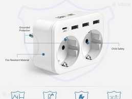 Тройник 16А c адаптером и usb-розетками быстрая зарядка lencent - VDALA.PRO