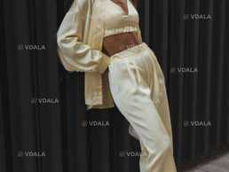 Костюм Синтия трійка ізумруд брюки топ сорочка сатин штани рубашка - VDALA.PRO