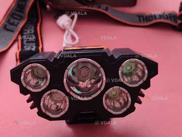 Налобный вело фонать-прожектор ліхтарик с встроенным АКБ, 5-лед, USB - VDALA.PRO