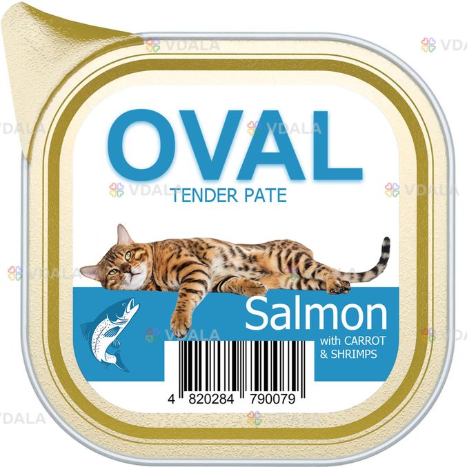 Паштет для кошек с лососем и свежими креветками OVAL 150гр Паштет для кошек с лососем и свежими креветками OVAL 150гр - VDALA.PRO