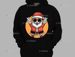 Худи на новый год с новогодним принтом Клевый Санта, Черный, XS - VDALA.PRO