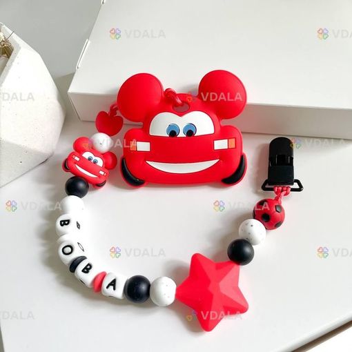 Именной силиконовый грызунок, для новорожденного, Машинка - VDALA.PRO