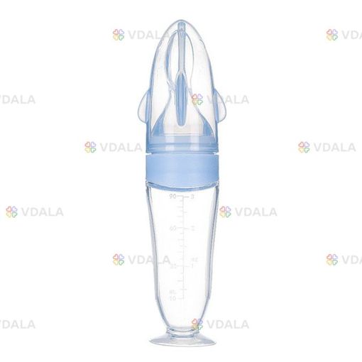 Бутылочка с ложкой силиконовая для кормления на присоске Акула Голубая - VDALA.PRO