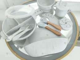 Большой набор детской посуды с крышкой светло-серый - VDALA.PRO