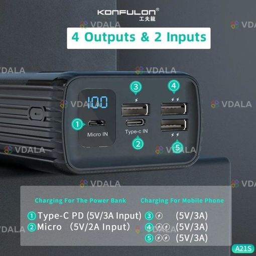 Портативное зарядное устройство для Konfulon A21S Power Bank 40000mah - VDALA.PRO