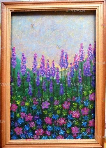 Картина авторская *Пейзаж с цветами*. Акрил, картон, 20 * 30 см - VDALA.PRO
