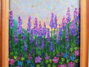 Картина авторская *Пейзаж с цветами*. Акрил, картон, 20 * 30 см - VDALA.PRO