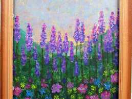 Картина авторская *Пейзаж с цветами*. Акрил, картон, 20 * 30 см - VDALA.PRO