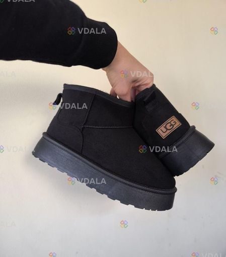 Угги полуботинки черные black короткие на высокой подошве - VDALA.PRO
