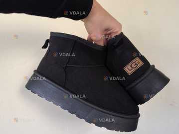 Угги полуботинки черные black короткие на высокой подошве - VDALA.PRO