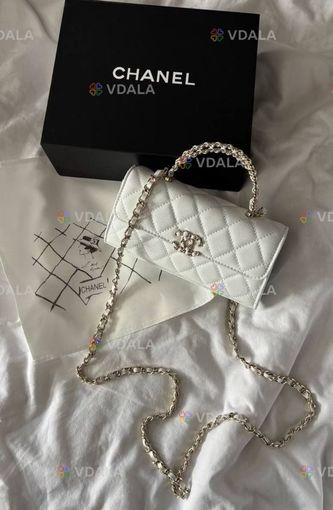 Chanel Mini Flap Handle Bag White Caviar with Silver - - VDALA.PRO