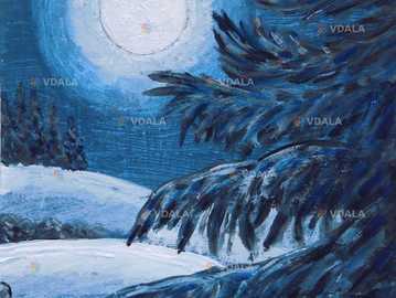 Картина - миниатюра *Зимняя ночь*. Акрил, картон, 20*20 см - VDALA.PRO