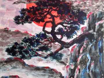 Картина по японским  мотивам. Акрил, картон, 20 * 30 см - VDALA.PRO