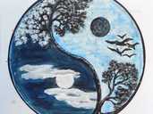 Картина - миниатюра по китайским мотивам инь-янь. Акрил, картон, 20*20 - VDALA.PRO - 1