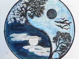 Картина - миниатюра по китайским мотивам инь-янь. Акрил, картон, 20*20 - VDALA.PRO