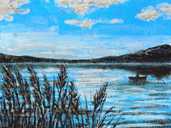 Картина - миниатюра *Пейзаж с озером*. Акрил, картон, 20*20 см - VDALA.PRO - 1