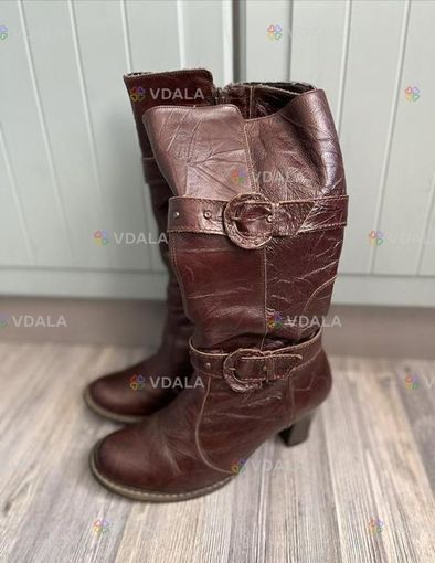 Кожаные сапоги на каблуке р.38 деми - VDALA.PRO