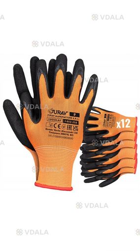 Рукавички захисні , частково покриті латексом, оранжево-чорні Jurav- L - VDALA.PRO