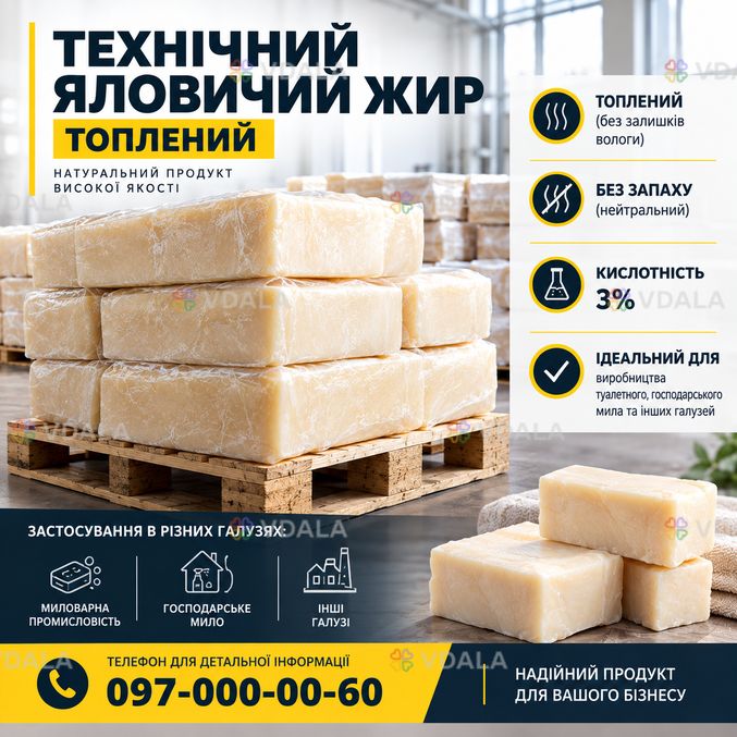 ТЕХНІЧНИЙ яловичий жир - топлений ТЕХНІЧНИЙ яловичий жир - топлений - VDALA.PRO