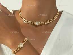 Комплект прикрас: кольє та браслет з дизайном золотого ланцюжка Комплект прикрас: кольє та браслет з дизайном золотого ланцюжка - VDALA.PRO