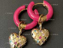 Сережки - кільця з підвісками у формі серця. Метал - нержавіюча сталь - VDALA.PRO