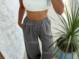 Женские льняные атласные штаны костюм широкие прямые zara el milas - VDALA.PRO